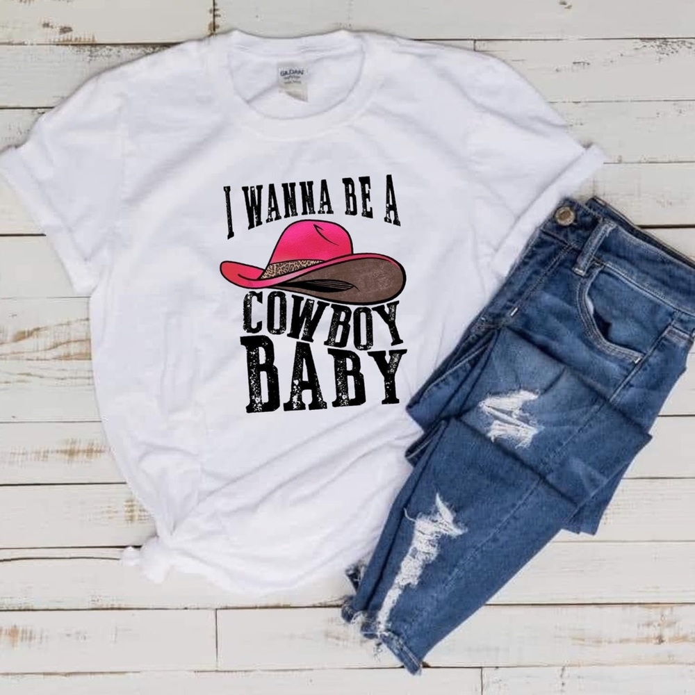 White Unizex Fitted Tshirt 💗 Cowboy Baby